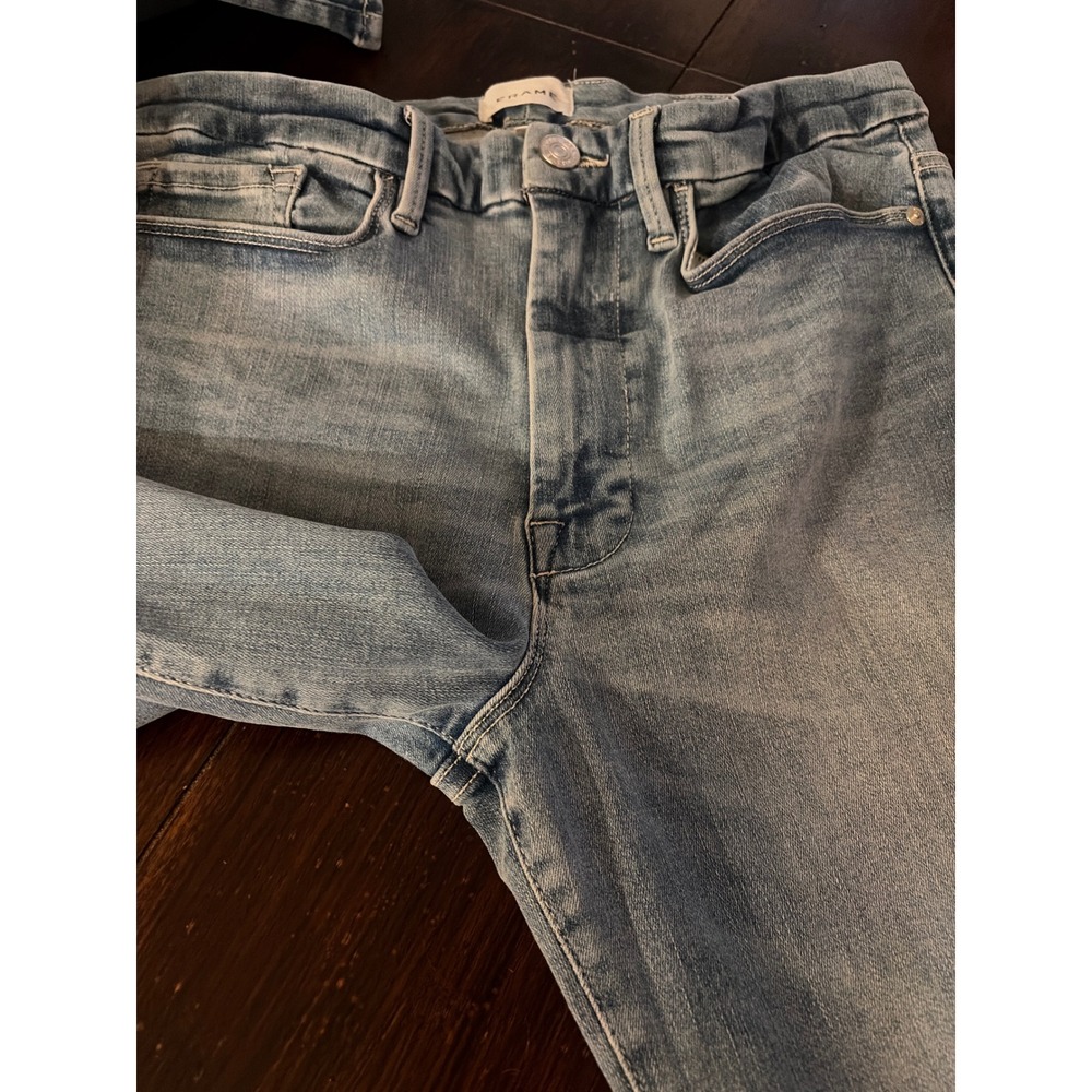 FRAME Le One Crop Mini Boot Jeans Womens Size 2 Medium Wash Blue High Rise Flare - Picture 12 of 13
